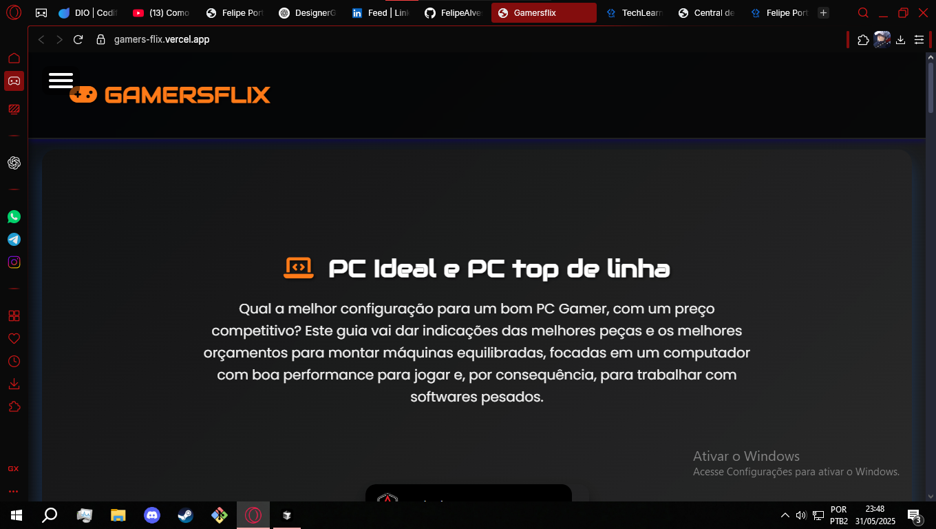 GamersFlix - Plataforma para montar PC gamer ideal com comparação de componentes