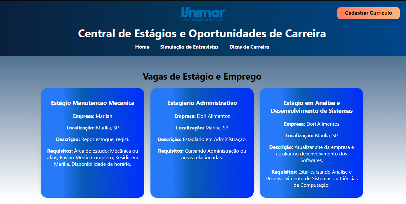 Central de Estágios - Plataforma web com Flask e SQLAlchemy para busca de vagas