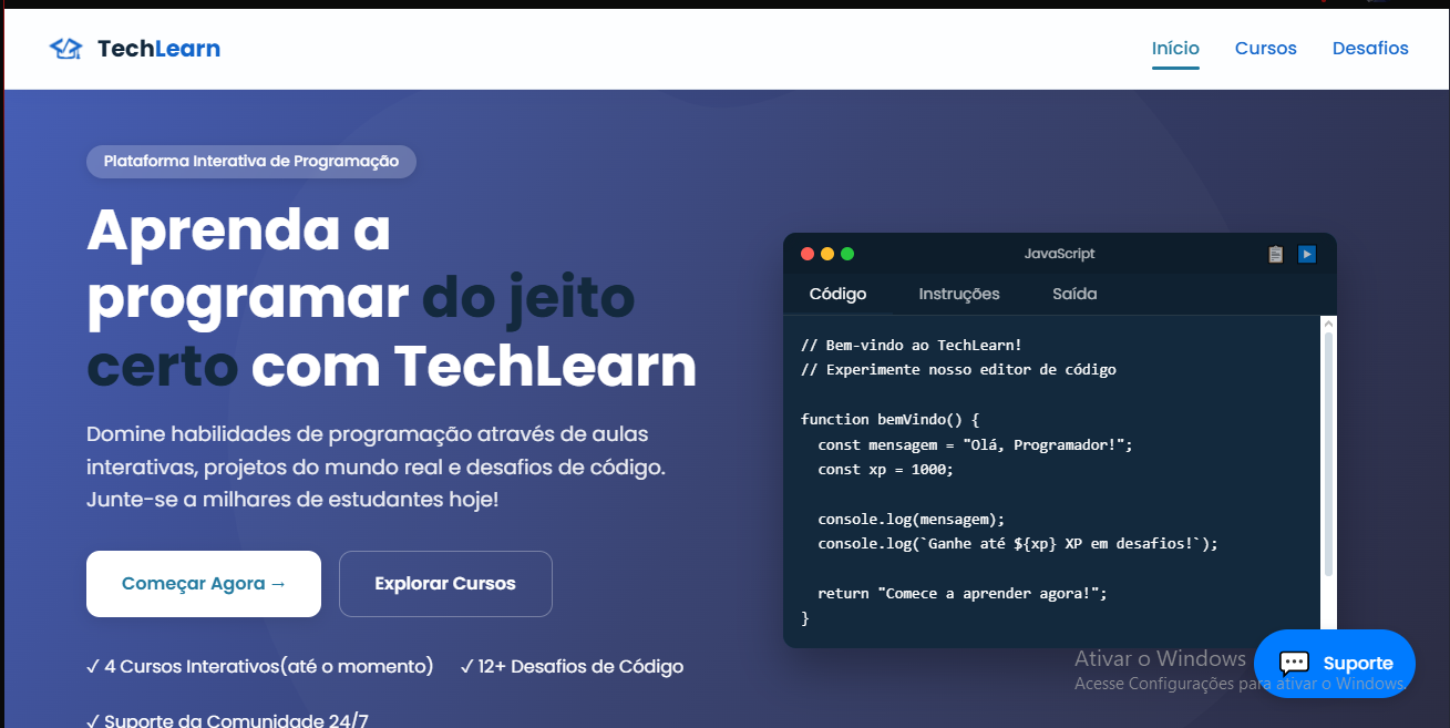 TechLearn - Plataforma de ensino de programação com HTML5, CSS3, JavaScript e Python